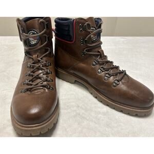 Tommy Hilfiger Brown Leather Lace-Up Hiking Boots with Navy Trim